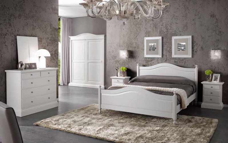 Camera da letto completa 160x200 con comò design moderno laccato bianco  lucido CMG45