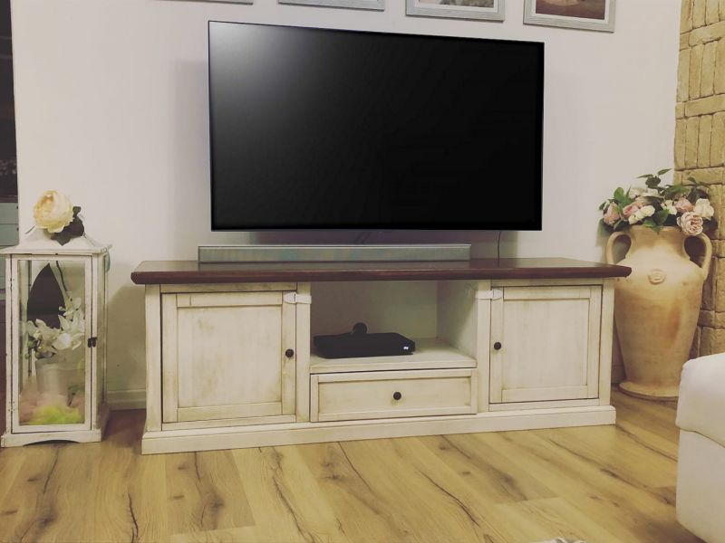 Mobiletto TV in legno chiaro e nero SALTER